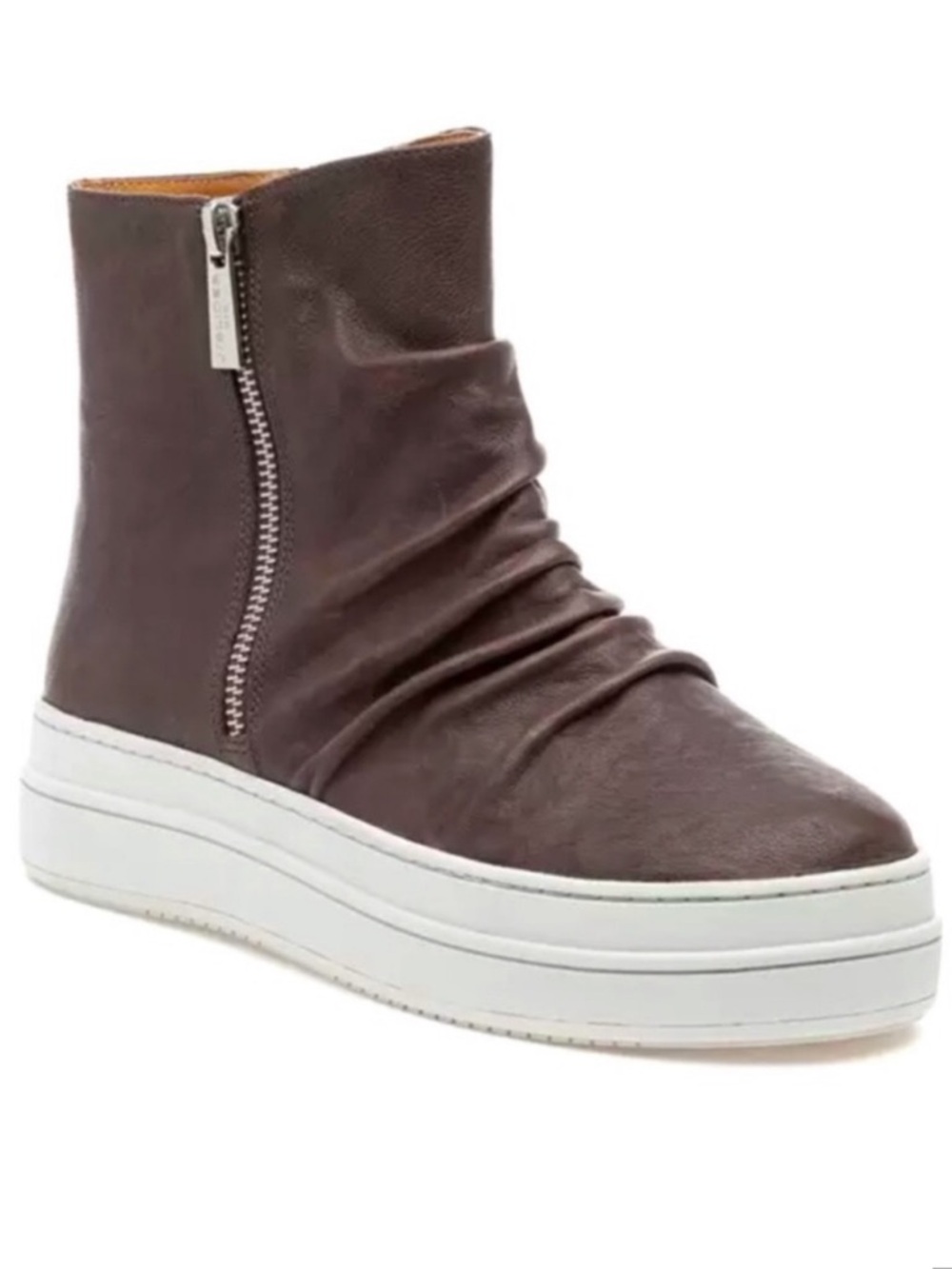 NEW J/SLIDES NYC Tina Leather Ruched Platform Zipper Booties Brown Gray Size 7